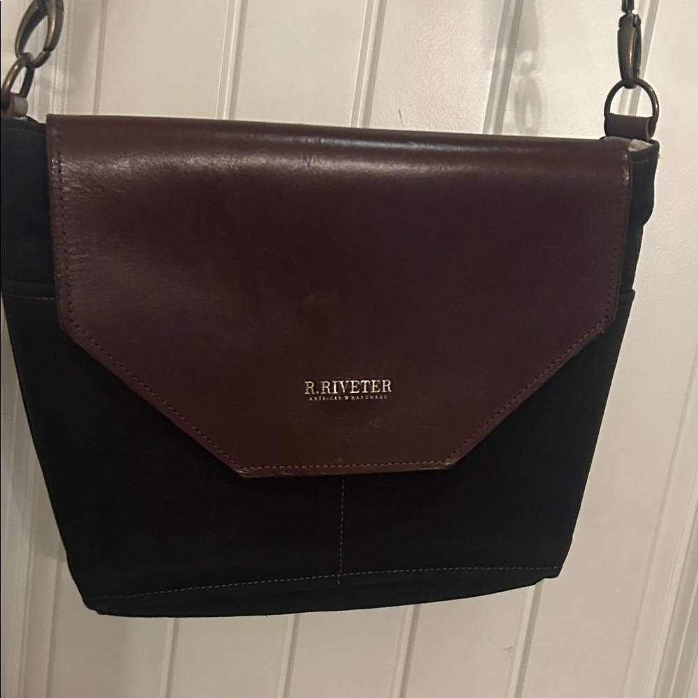 Leather & Canvas Crossbody Bag - Brown/Black R.RIVETER American